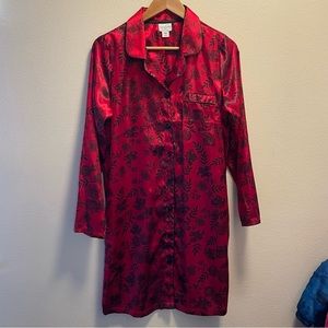 Jaclyn Smith Red Floral Intimates Pajama Nightgown Women's Button Down Size M